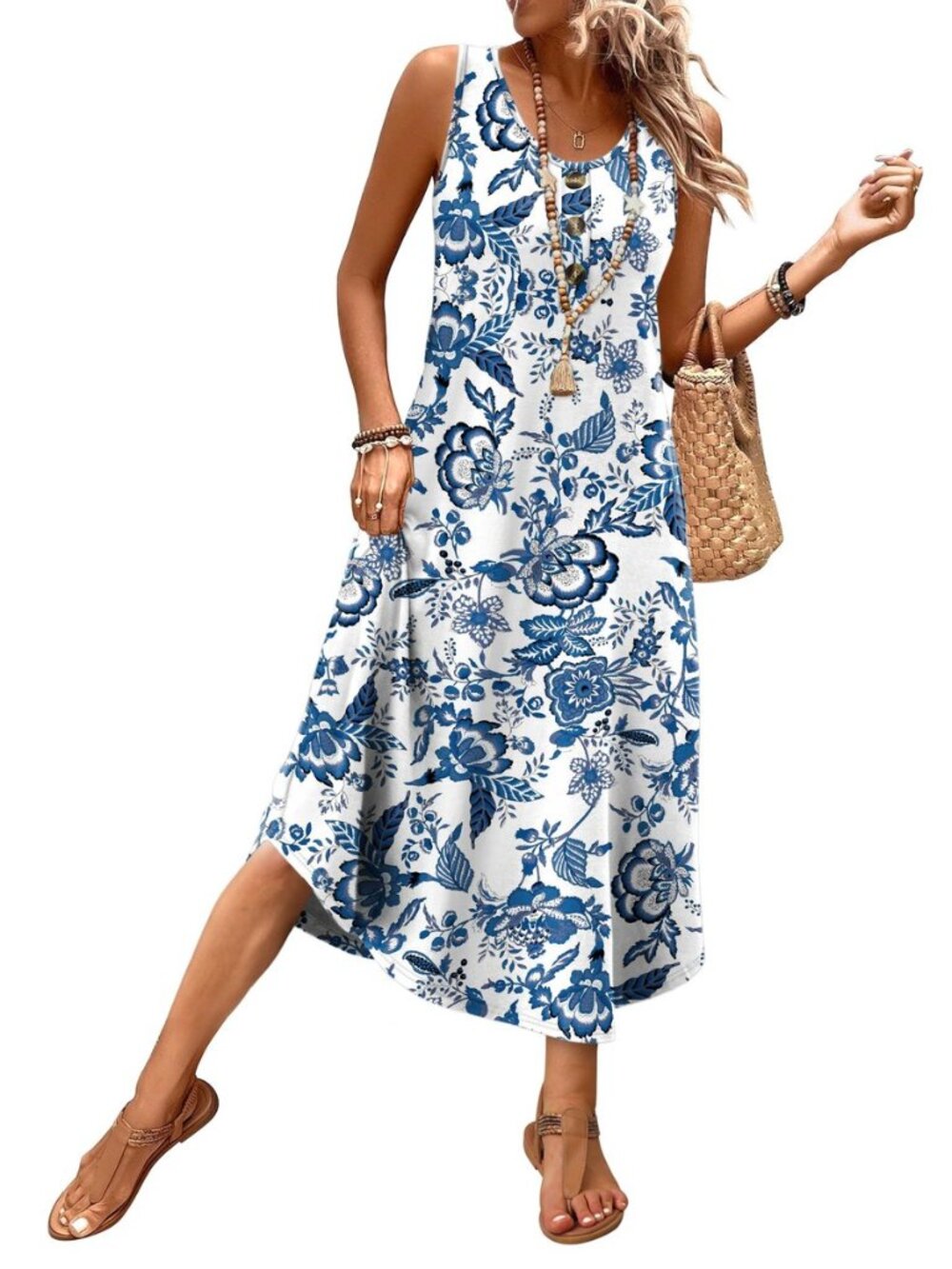 Summer Dresses for Women 2026 Button Front Sleeveless Casual Midi Dress Beach